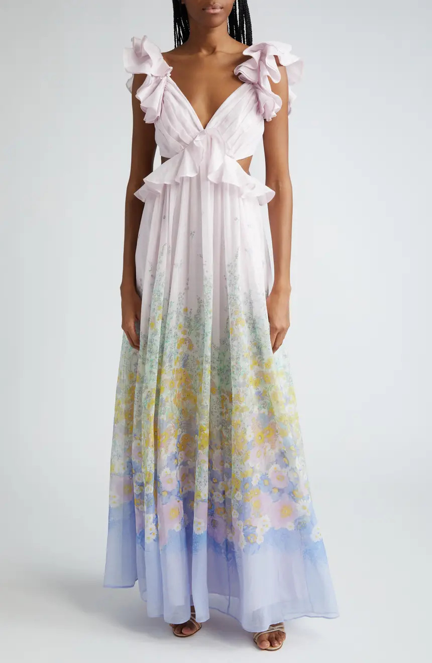Floral Ruffle Linen & Silk Gown | Nordstrom