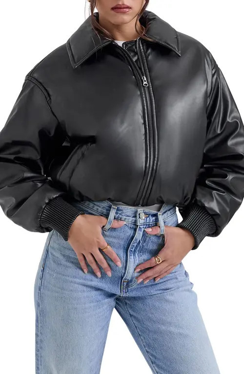 HOUSE OF CB Sante Faux Leather Bomber Jacket in Black at Nordstrom, Size X-Large | Nordstrom