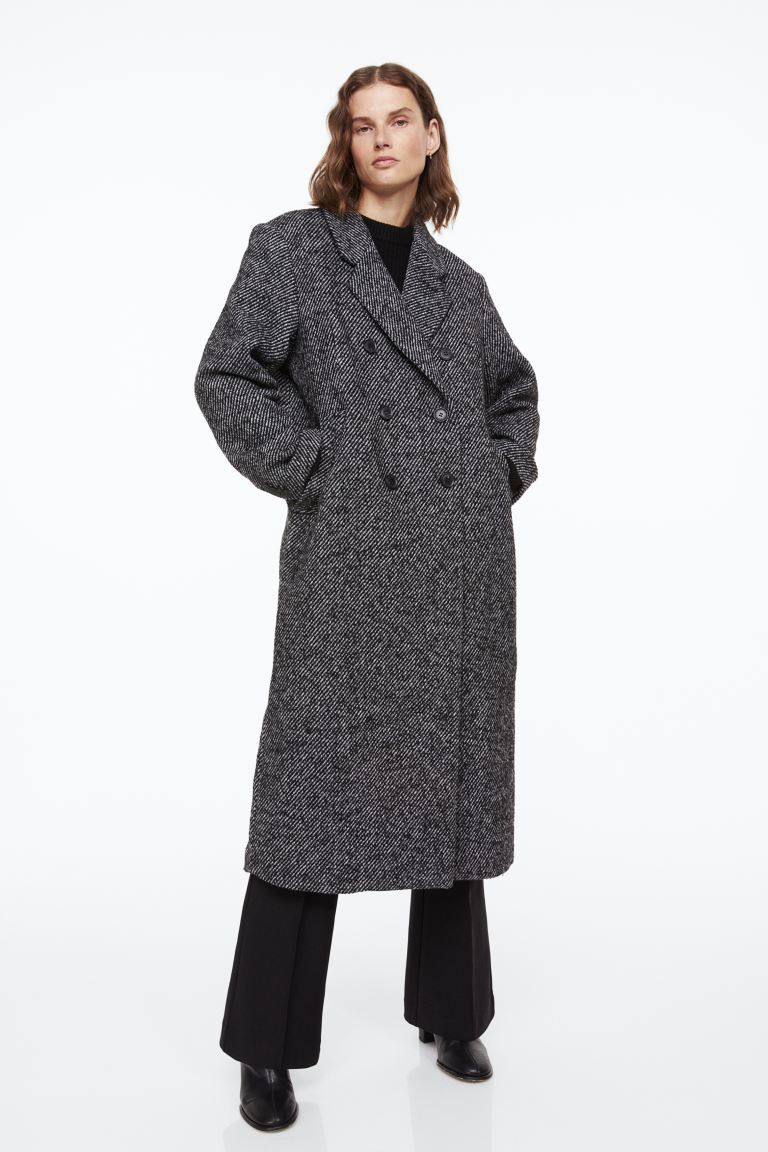Double-breasted Wool-blend Coat - Black/striped - Ladies | H&M US | H&M (US + CA)