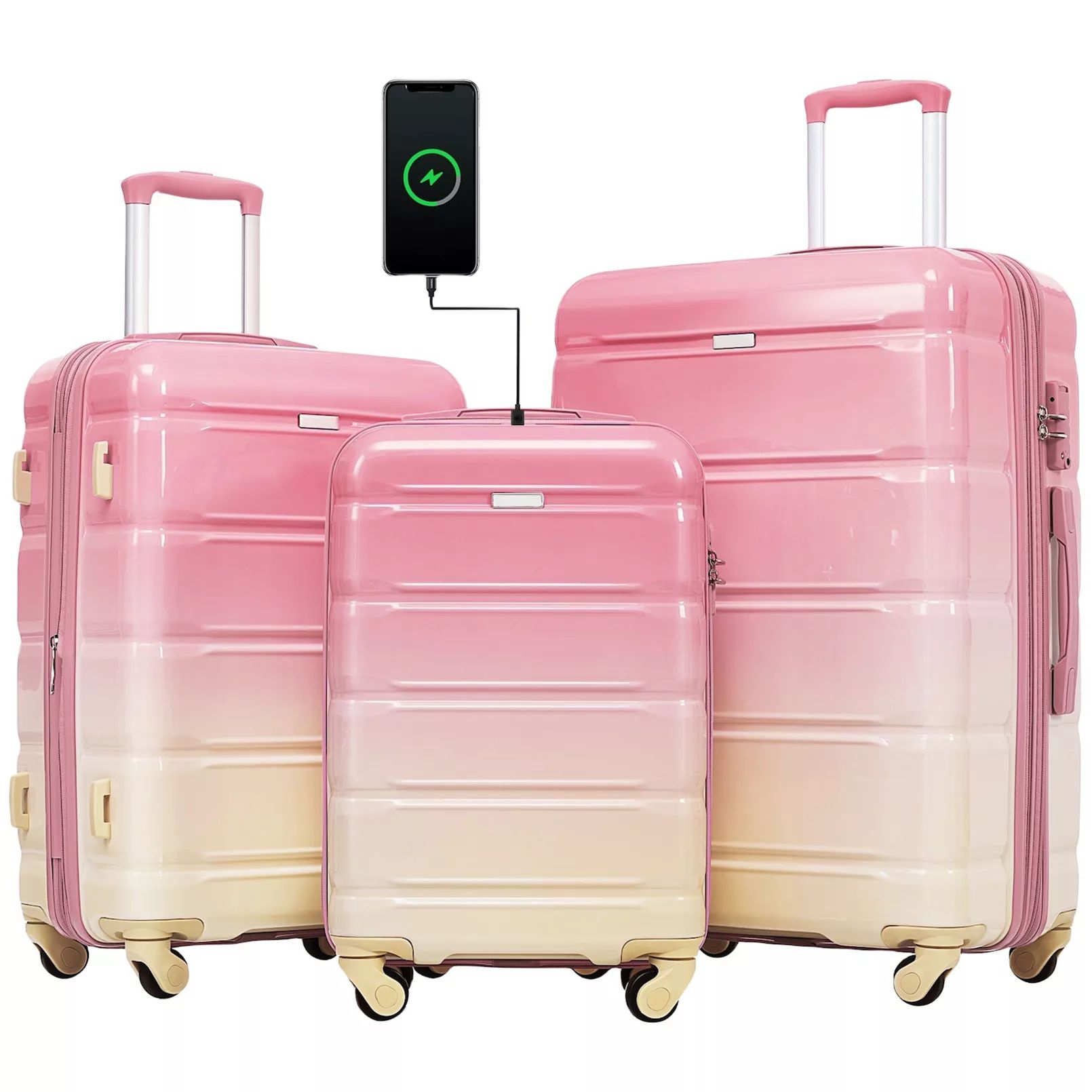 Luggage Set Of 3 Spinner Suitcase Set With Usb Port And Cup Holder | Kohl's