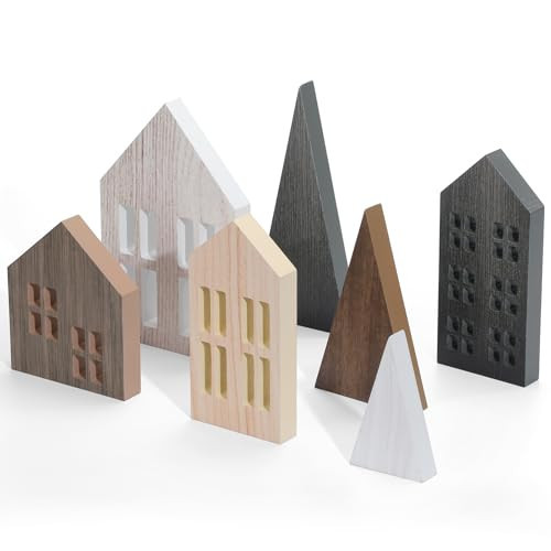Marsui 7 Pcs Farmhouse Table Decor - Wooden House Silhouettes Rustic Wooden House Tree Table Top Christmas Decorations for Home Display Tabletop Mantel Decor | Amazon (US)