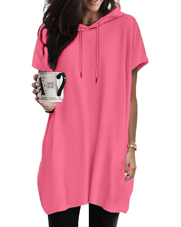 Women Summer Long Tunic Tops to Wear with Leggings, Oversized Short Sleeve Shirt Dress Tunics 202... | Amazon (US)
