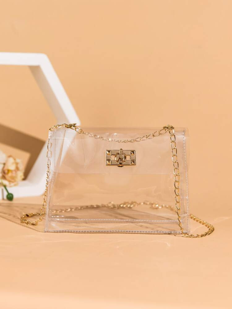 Mini Clear Twist Lock Flap Chain Square Bag | SHEIN