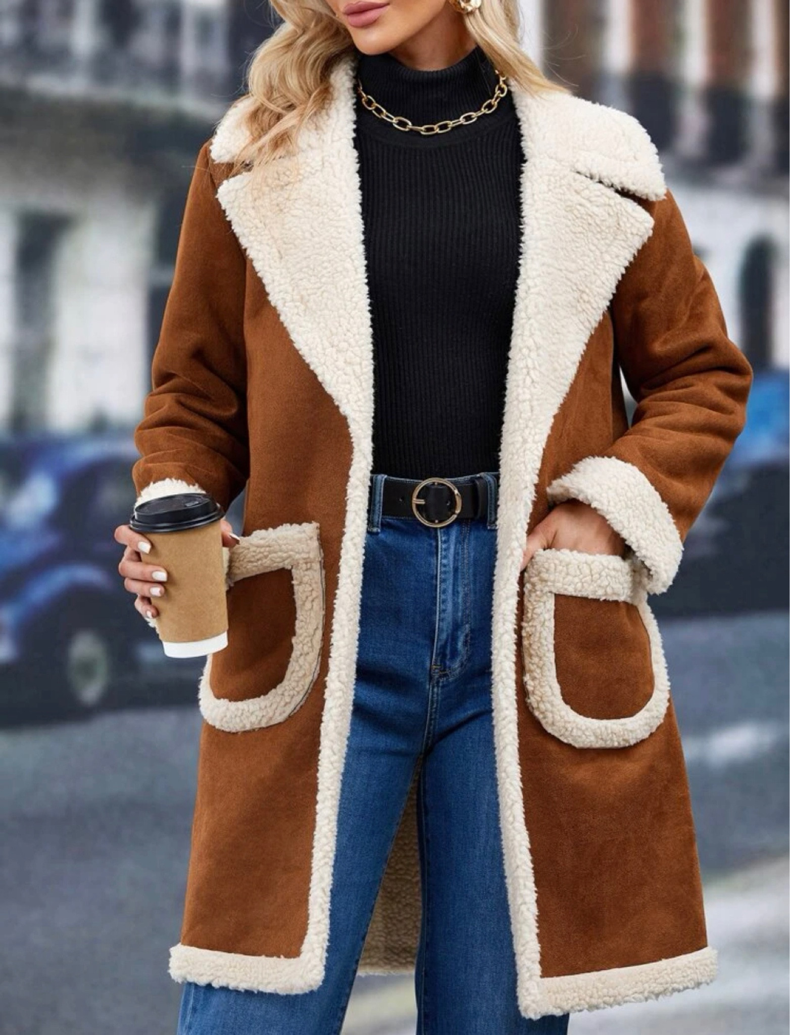 Brown shearing  long line coat

#LTKSeasonal #LTKunder100 #LTKsalealert