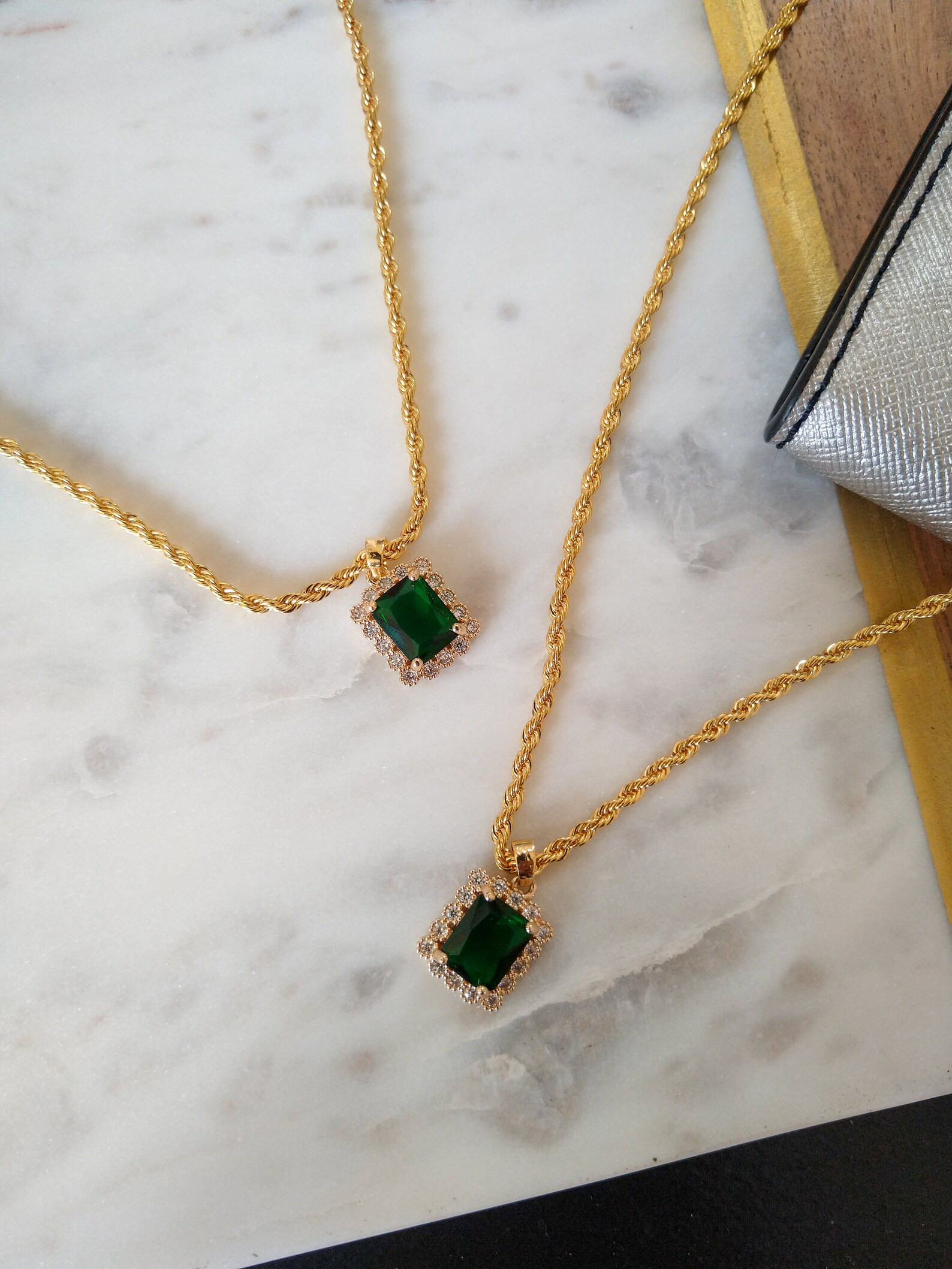 That Girl - emerald green pendant wrapped in diamonds on a rope chain | Etsy (CAD)