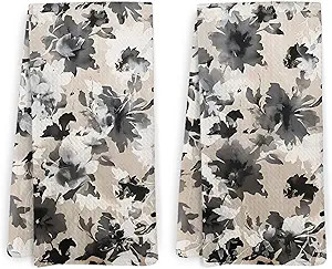 Vintage Floral Kitchen Towels and Dishcloths Set of 2, Boho Dish Towels, Black and Beige Flower H... | Amazon (US)