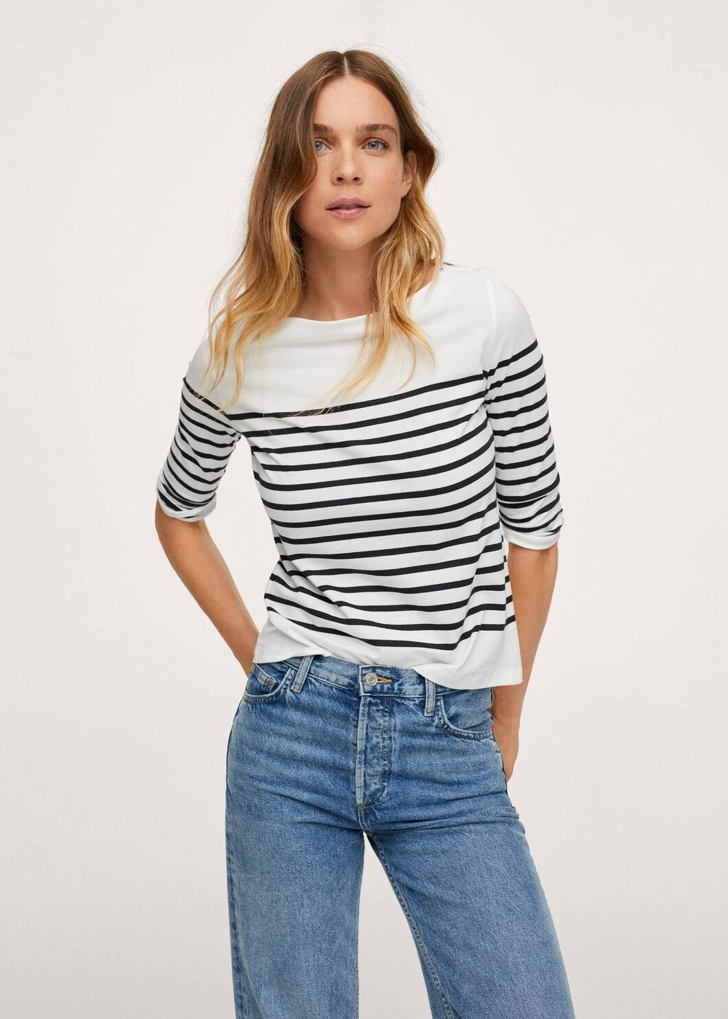 Stripes organic cotton t-shirt | MANGO (UK)