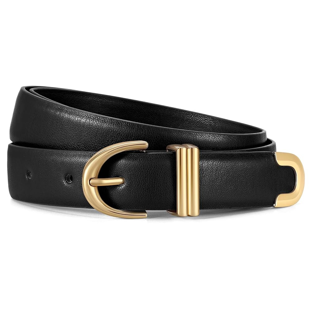 JASGOOD Women Leather Belt for Jeans Pants Fashion Gold Buckle Ladies Waist Belt | Amazon (US)