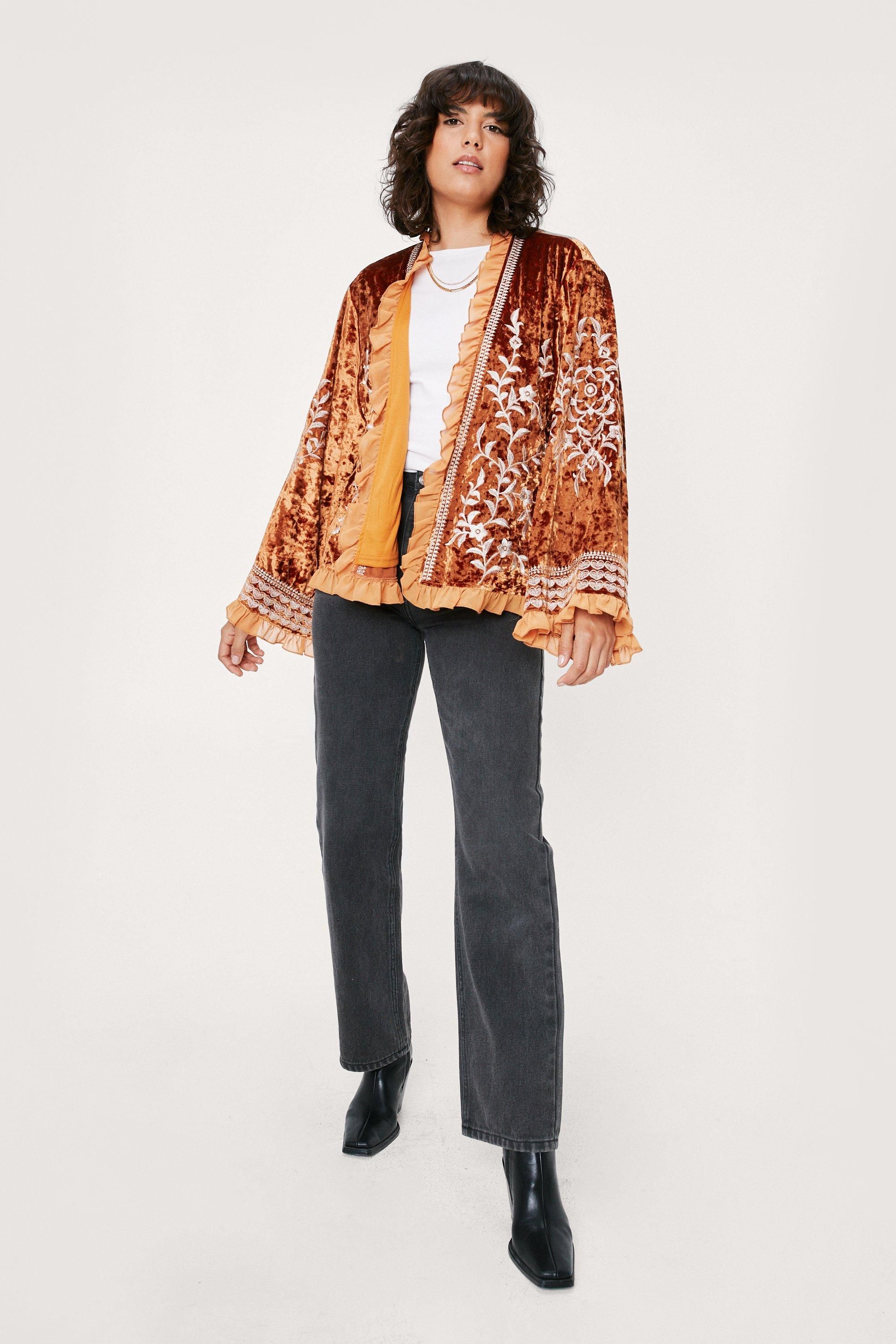 Velvet Embroidered Ruffle Kimono Jacket | Nasty Gal (US)