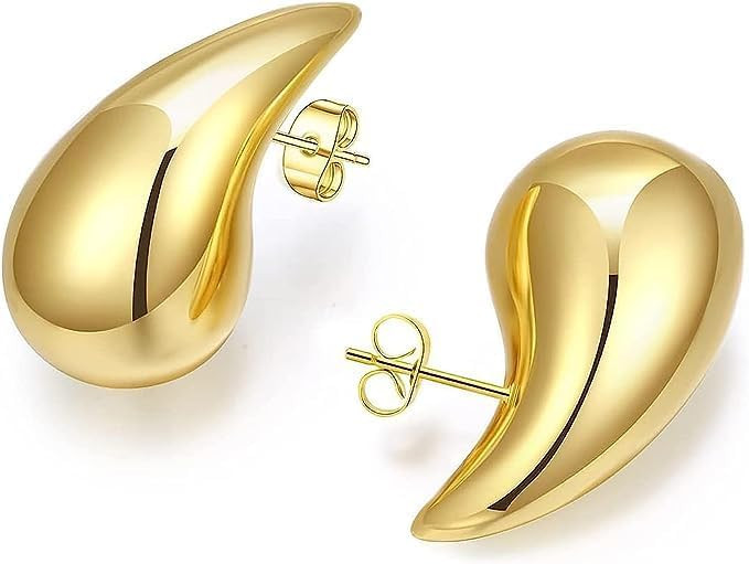 Tear Drop Earrings for Women, Chunky Gold Hoop Polishing Hypoallergenic Lightweight Waterdrop Tre... | Amazon (US)