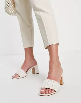 Stradivarius ruched strap heeled mules in buttermilk | ASOS (Global)