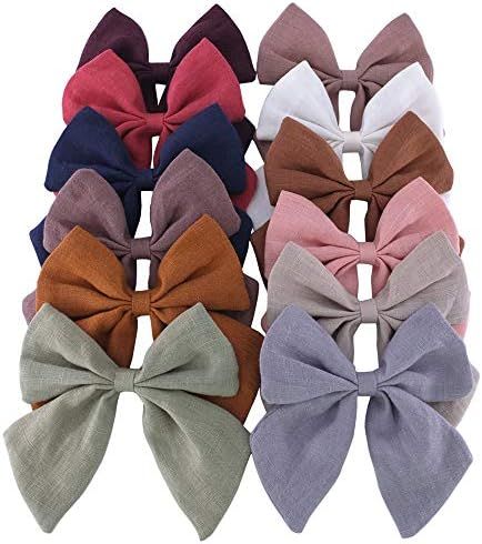 Original Linen Bow Hair Clips Baby Girls Women Large Sailor Bows Kids Baby and Mom Hair Bow Alligato | Amazon (US)