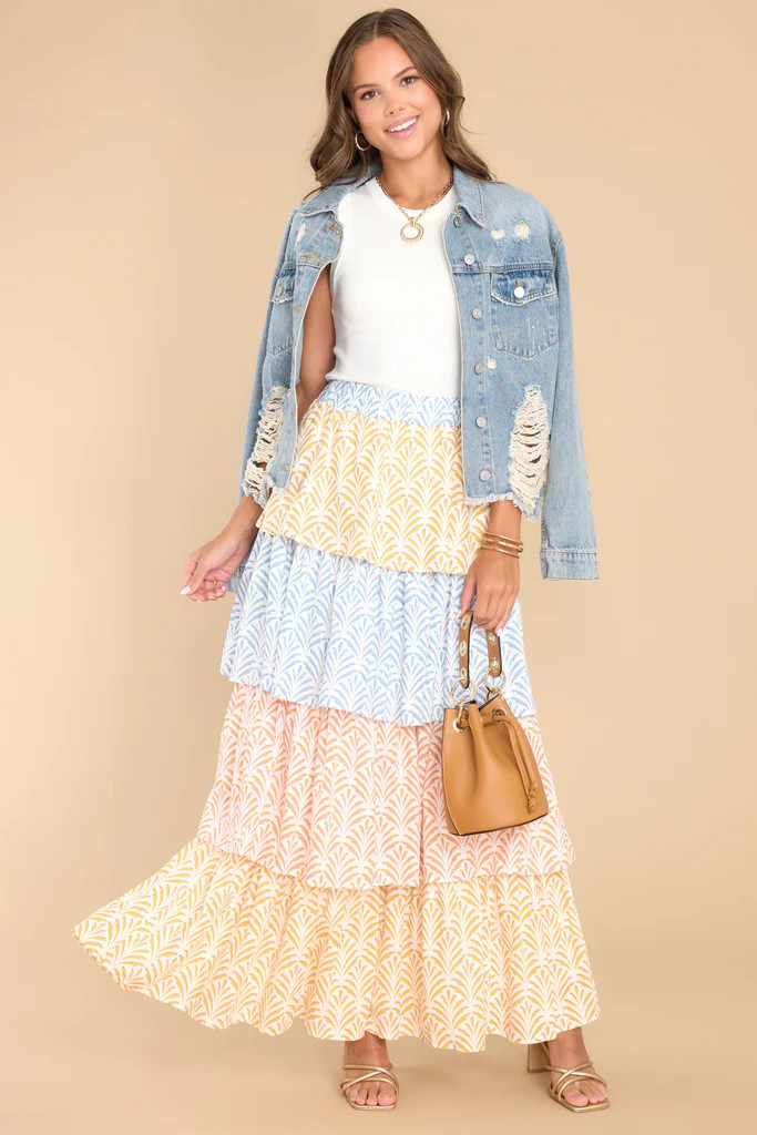 Daring In This Medium Wash Distressed Denim Jacket | Red Dress 