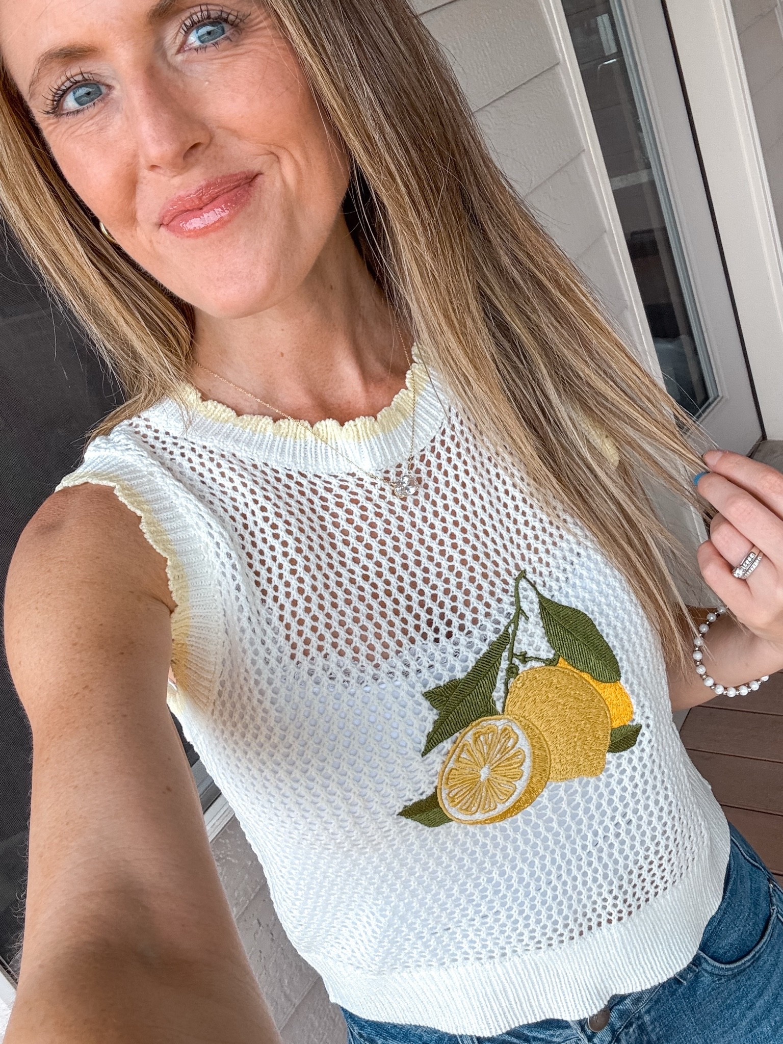 Wore this little lemon sweater to appointments today and received so many compliments! 🍋 It’s so cute! Wearing an xsmall.

As an Amazon Influencer I earn commission on qualifying purchases.

Sleeveless lemon sweater, spring fashion, mom style, ootd, summer outfit idea, cute sleeveless sweater, brunch look idea

#LTKootd #LTKOver40 #LTKMidsize