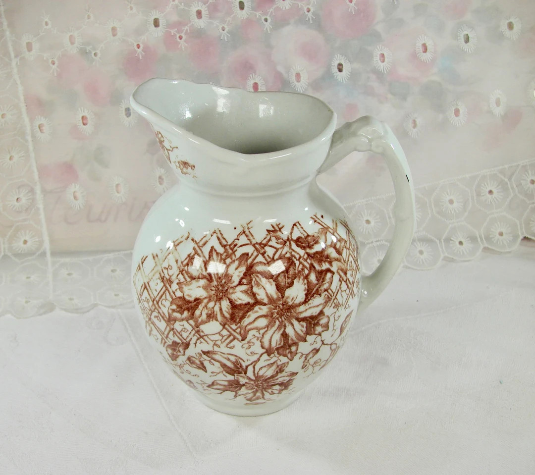 Vintage Brown Transferware Bismarck Ironstone Pitcher Milk, Water, Creamer 6x6, Made in England | Etsy (US)
