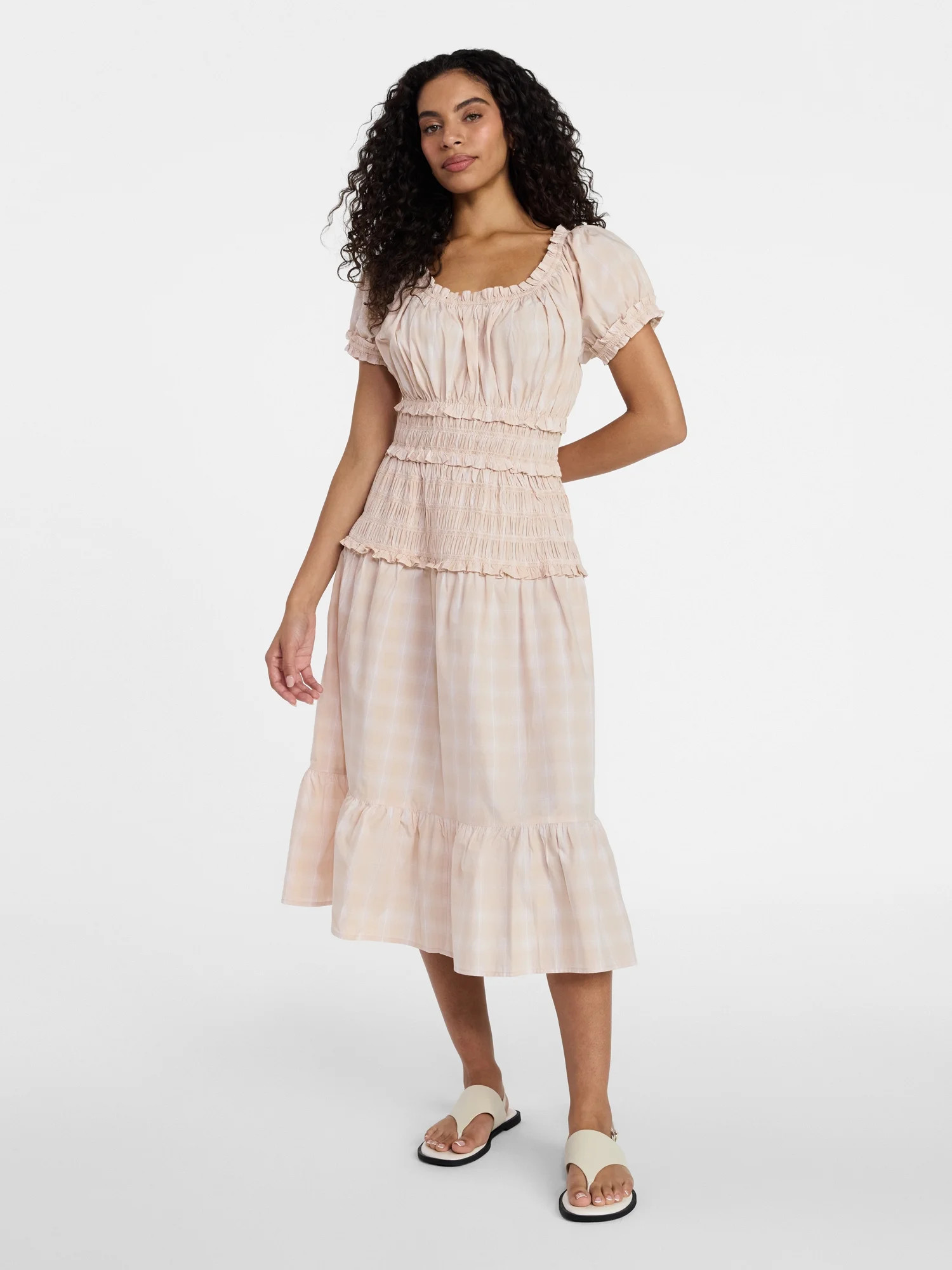 Time and Tru Women's Smocked Cotton Peasant Dress with Short Sleeves, Sizes XS-XXXL | Walmart (US)