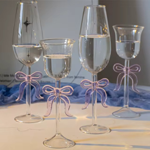 Creative Pink Bow Champagne Glass Ins Korean Transparent Tall Red Wine Glass Simple Home Sweet Wi... | AliExpress (US)