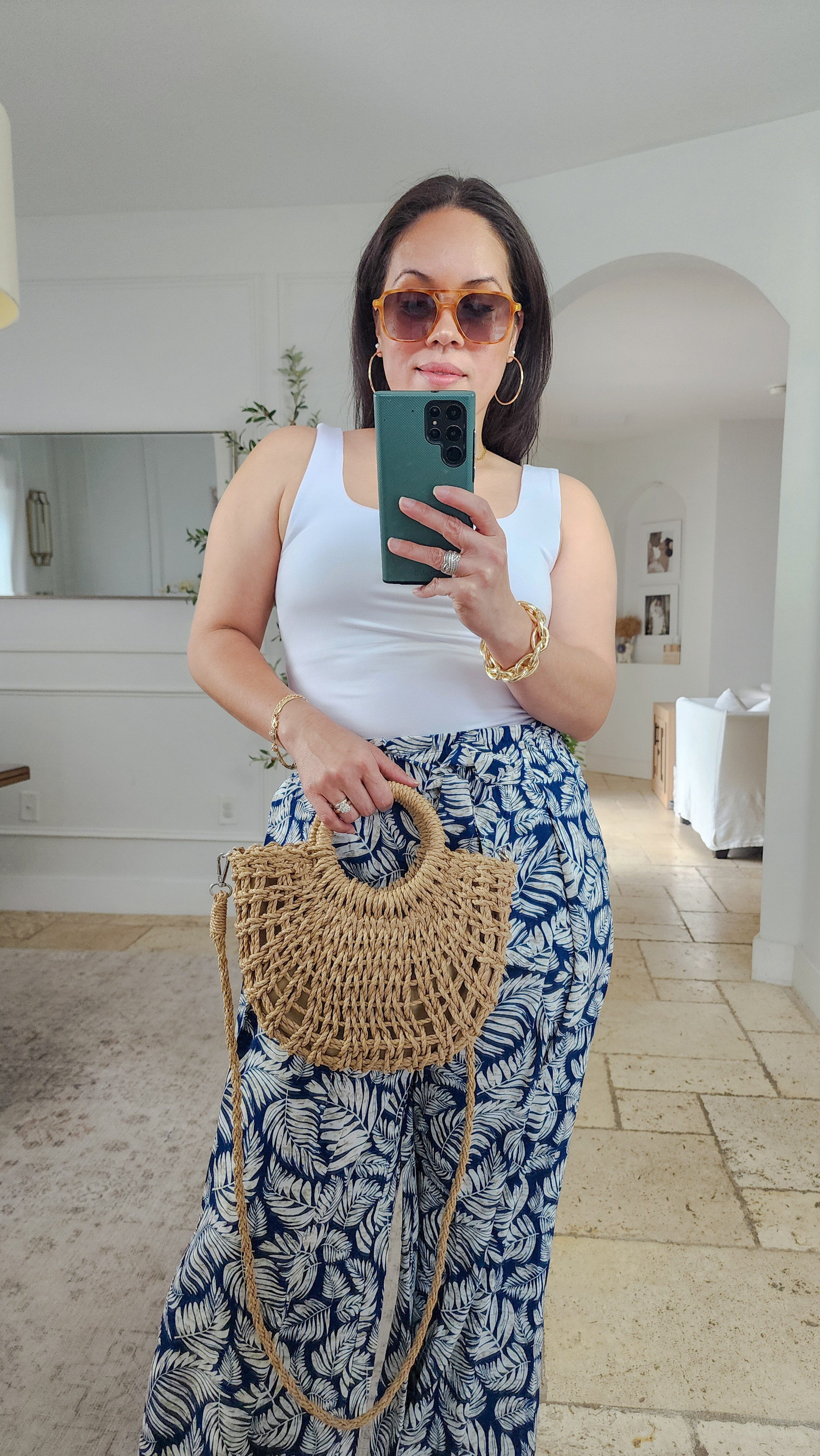 I love the print on these wide leg pants from Amazon. Wearing a small. Available in other colors. 
Double layer square neck tank in small. 
Platform heels my normal size 6

#LTKFindsUnder50 #LTKPetite #LTKShoeCrush