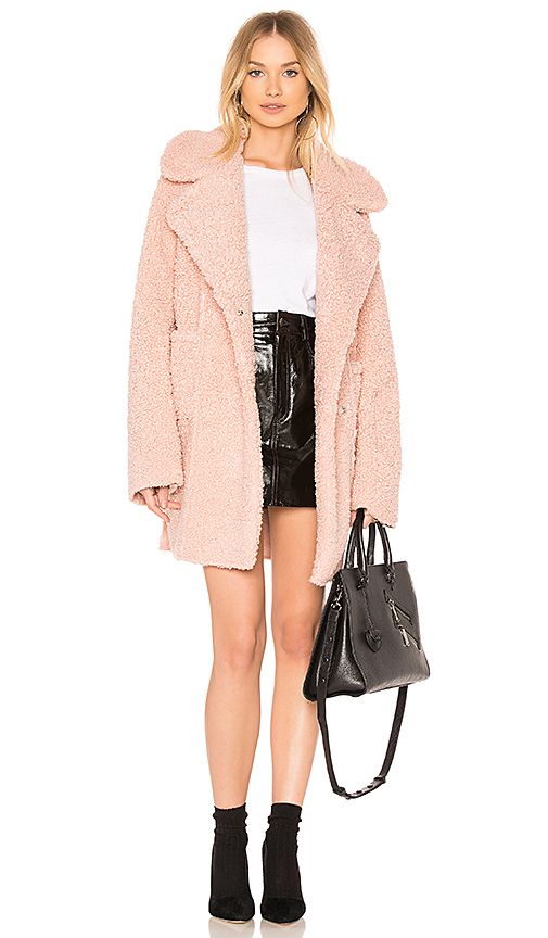 J.O.A. Reversible Shearling Coat in Blush. - size L (also in M) | Revolve Clothing