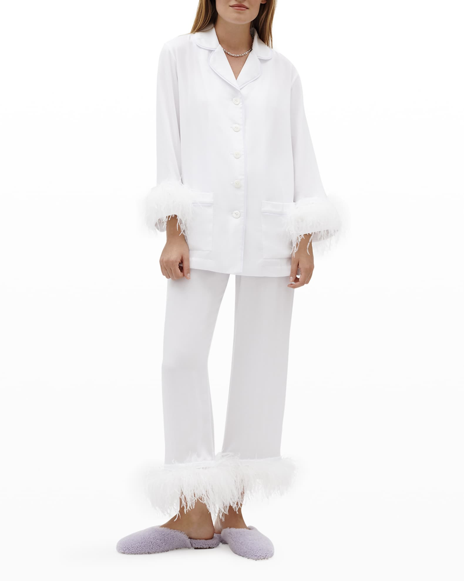 Sleeper Party Pajama Set with Double Feather Trim | Neiman Marcus