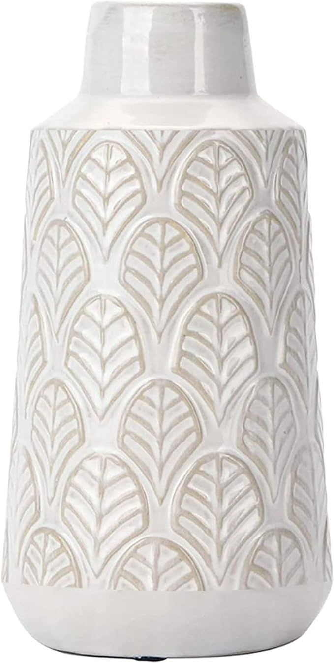 LiteViso 8 Inch Ceramic White Vases, Modern Rustic Vases, Farmhouse Distressed Decorative Flower ... | Amazon (US)