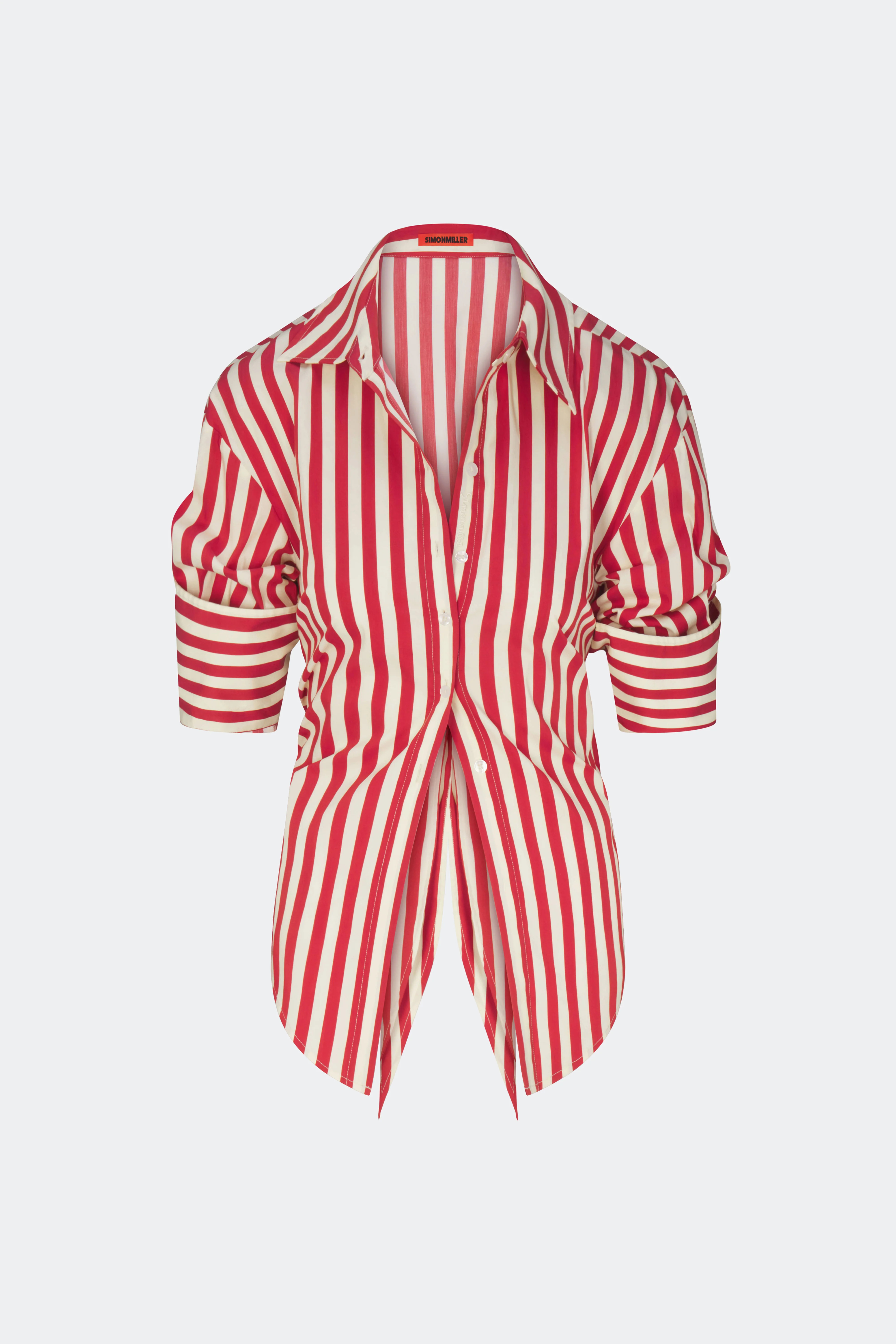 Loch Poplin Button Up in Venetian Red Stripe | Simon Miller