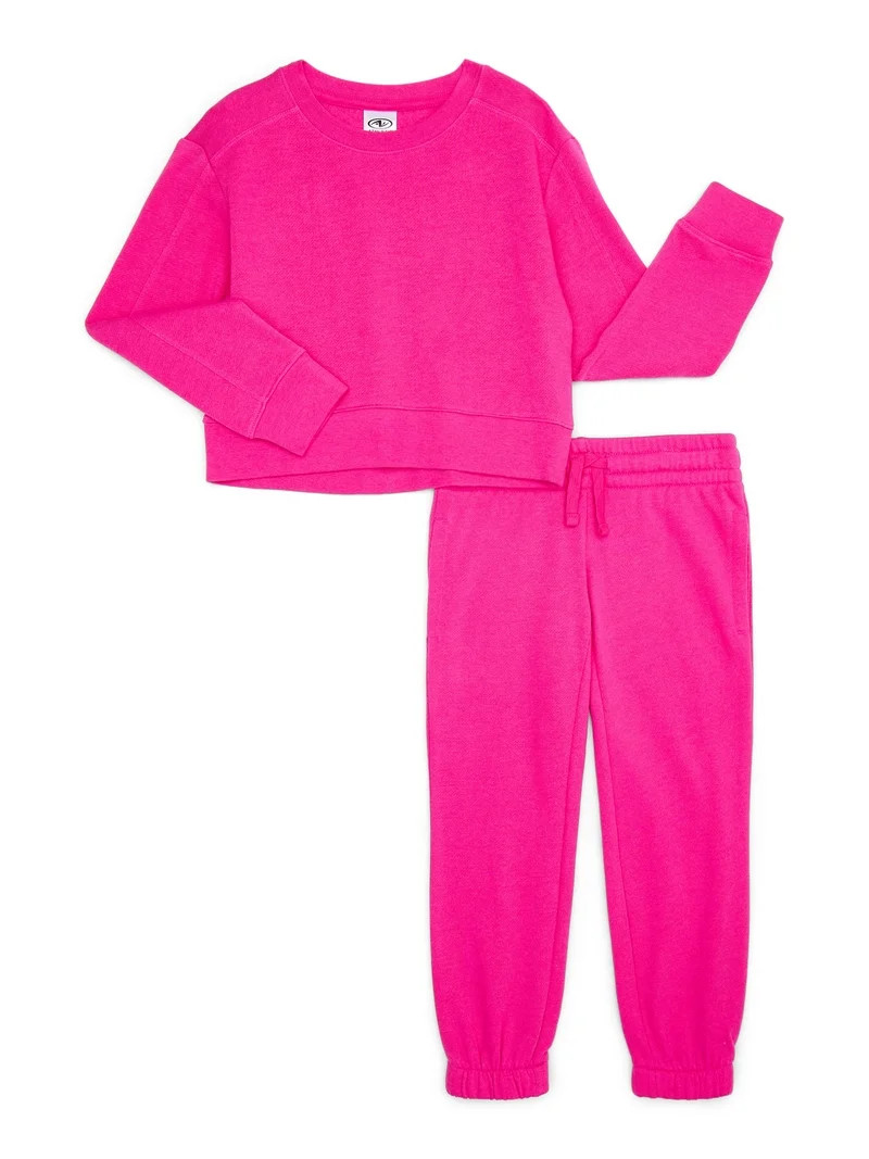 Athletic Works Girls Fleece Sweatshirt and Sweatpants Set, 2-Piece, Sizes 4-18 & Plus | Walmart (US)