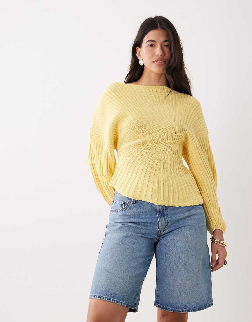 ASOS DESIGN knitted cinched pleated jumper in buttermilk yellow | ASOS (Global)