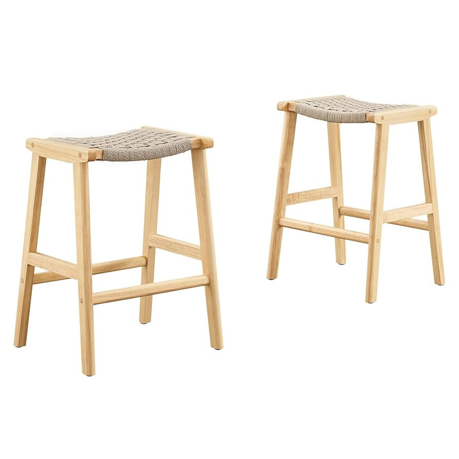 Modway Saoirse Woven Rope Wood Counter Stool - Set of 2 in Natural Natural | Amazon (US)