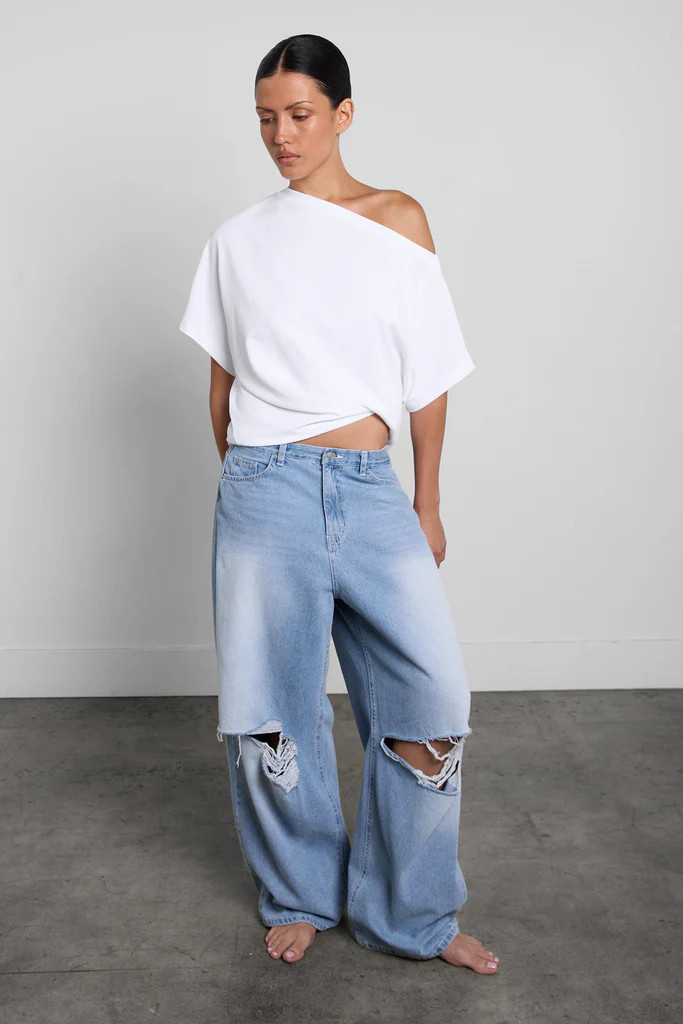 OFF THE SHOULDER COTTON JERSEY T-SHIRT | OAK + FORT