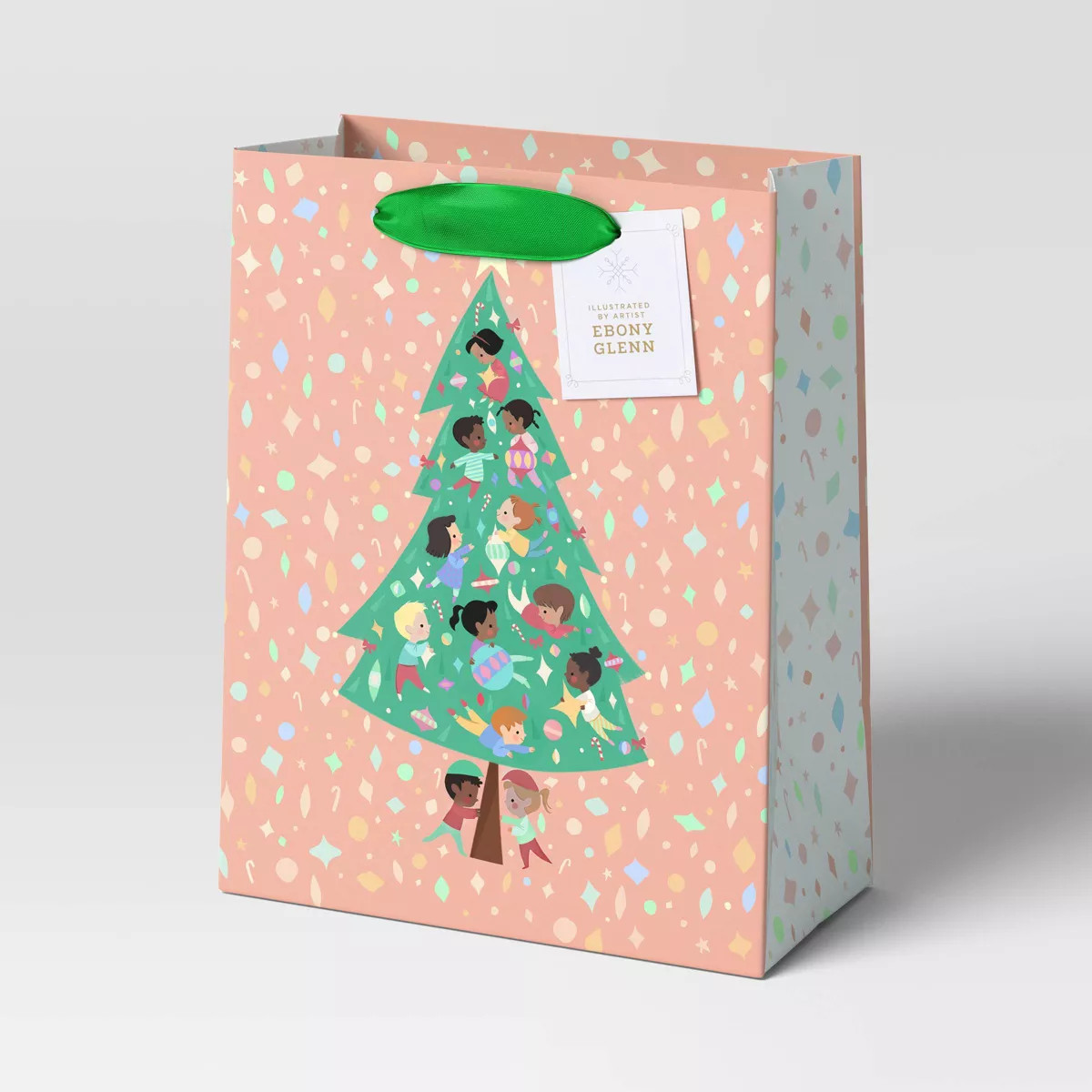 Ebony Glenn Children with Tree Cub Christmas Gift Bag Blush - Wondershop™​​​​​​​ | Target