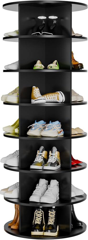 Rotating Shoe Rack Tower, 7-Tier Spinning Shoe Rack, Free Standing 360° Revolving Shoe Organizer... | Amazon (US)