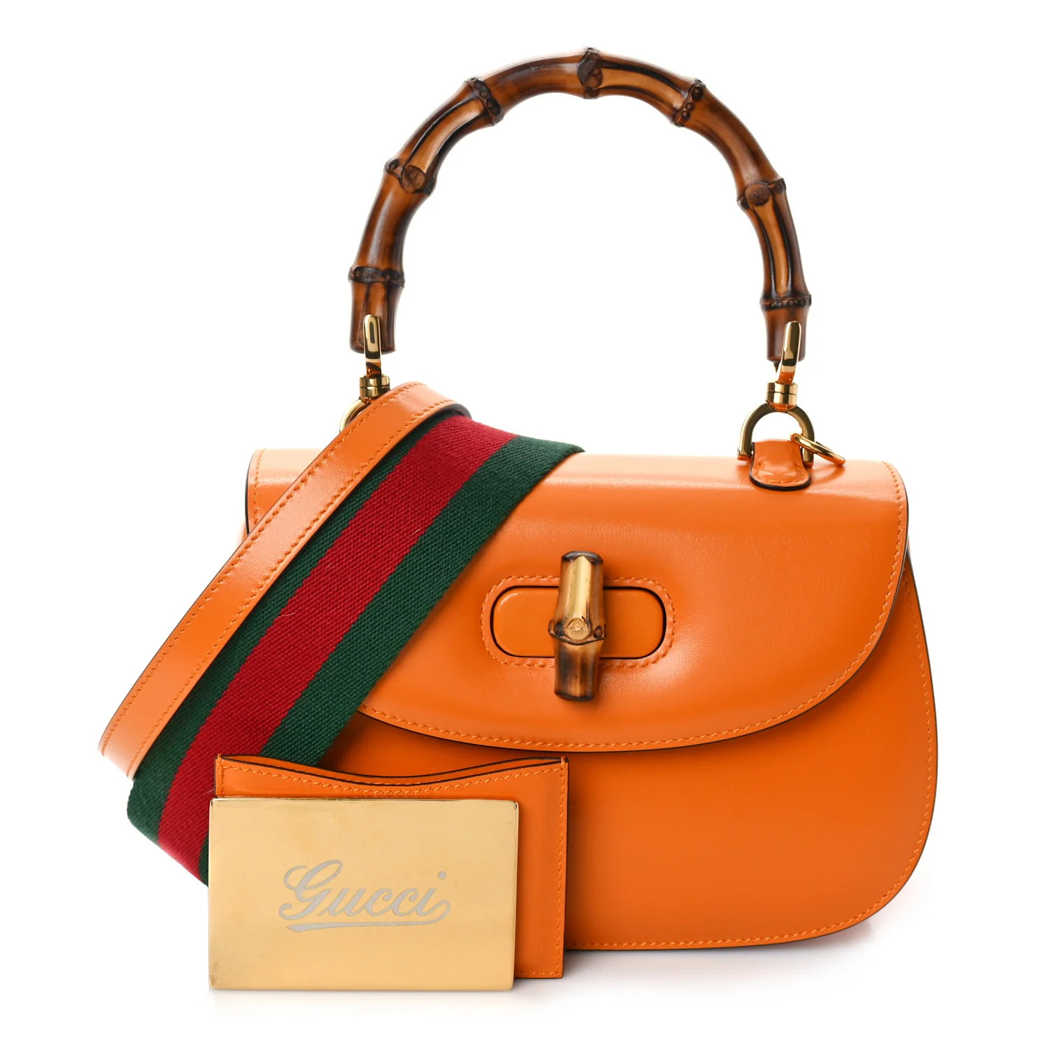 Boarded Dyana Lux Calfskin Web Small Bamboo 1947 Top Handle Bag Marigold Yellow | FASHIONPHILE (US)