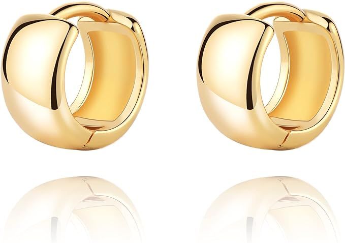 Wowshow Small Gold Hoop Earrings for Women Huggie Earrings Chunky Mini Gold Hoops 14K Plated Gift... | Amazon (US)