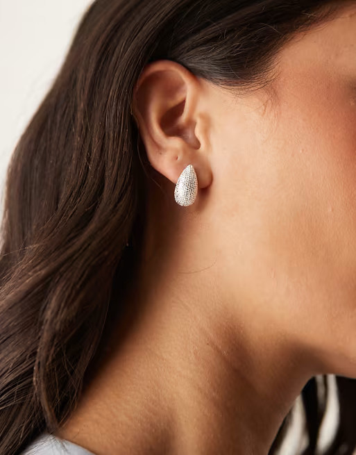 ASOS DESIGN plated silver mini dome textured drop stud earrings | ASOS | ASOS (Global)