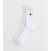 White Embroidered Heart Tube Sock New Look | New Look (UK)