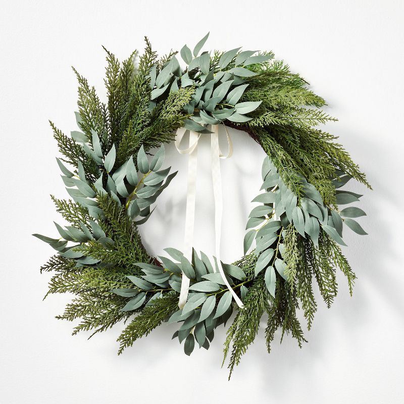 Cedar and Eucalyptus with Ribbon Wreath Green - Threshold™ designed with Studio McGee | Target
