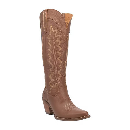 Dingo Women's High Cotton Leather Stacked Heel Cowboy Boots, 8 Medium, Brown | JCPenney