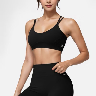 Anna-Kaci Active Women's Double Strap Sports Bra with V-Neckline and Soft Support - Large, Black | Target