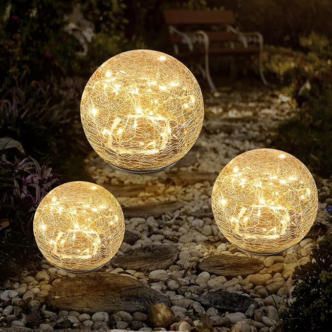 Bannad Garden Solar Lights, Cracked Glass Ball Waterproof Warm White LED for Outdoor Decor Decora... | Amazon (US)