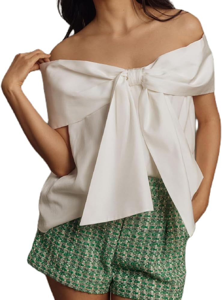 Women's Bow Front Sleeveless Off The Shoulder Pleated Cami Tank Crop Tops Strapless Velvet Peplum... | Amazon (US)