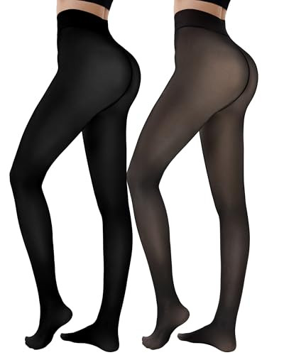 HONGTEYA 2 Pairs Fleece Lined Tights Women - Warm Sheer Pantyhose Fake Translucent Tights Winter ... | Amazon (US)