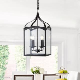 JONATHAN Y Ruth 11 in. 4-Light Oil Rubbed Bronze Lantern Metal/Glass LED Pendant | The Home Depot
