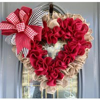 Valentine's Day Wreath, Burlap Heart Winter Spring Valentines Ruffle Wreath Front Door, Housewarming | Etsy (US)