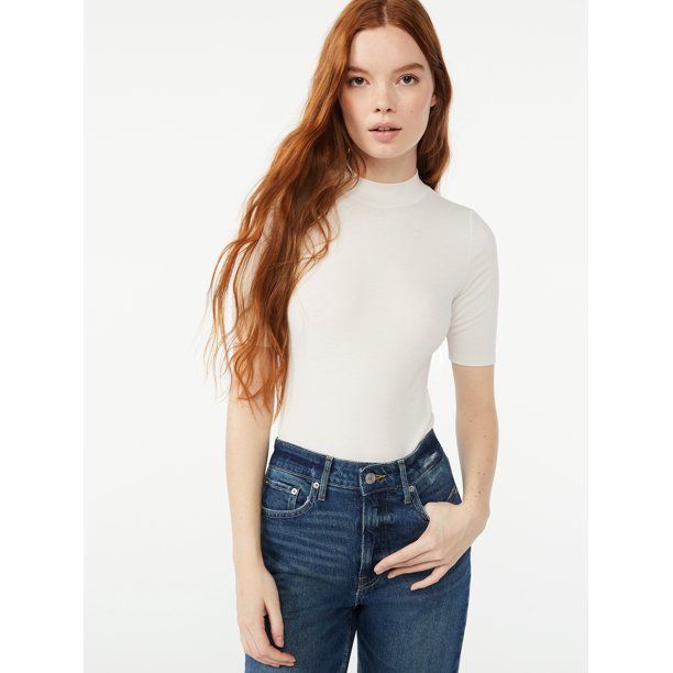 Free Assembly Women's Mock Neck Bodysuit - Walmart.com | Walmart (US)