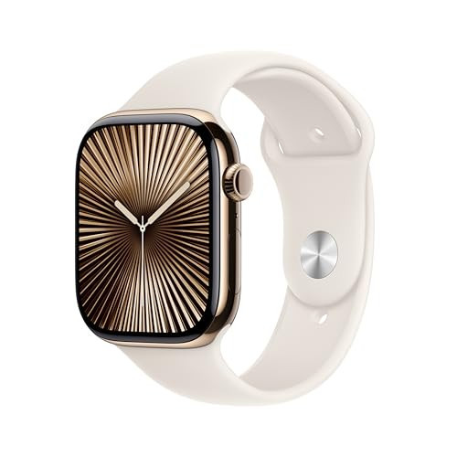 Apple Watch Series 10 [GPS + Cellular 46mm case] Smartwatch with Gold Titanium Case with Starlight Sport Band - S/M. Fitness Tracker, ECG App, Always-On Retina Display, Water Resistant | Amazon (US)
