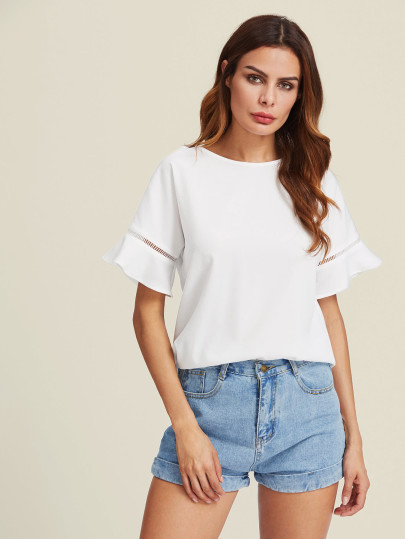 Ladder Lace Insert Trumpet Sleeve Top | SHEIN