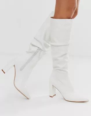 Public Desire Mine white slouch knee boots | ASOS US