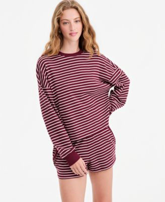 And Now This Women's Stripe Lounge Crew Waffle-Knit Crewneck Pullover Sweater, Macy's Exclusive - Gray Combo | Macy's