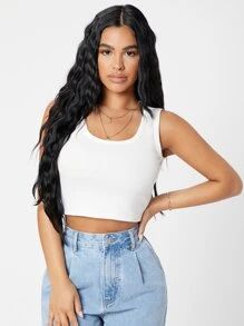 SHEIN PETITE Rib-knit Crop Tank Top SKU: swvest07210526874(1000+ Reviews)$4.49$4.27Join for an Ex... | SHEIN